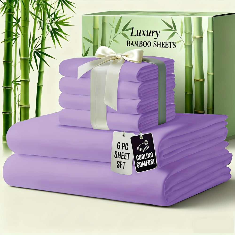 Bamboo Bed Sheet Set 6-Piece Cooling Soft Bedding with Deep Pocket Fitted Sheet - Viscose Derived from Bamboo Sheets Twin Full Queen King Size Breathable Wrinkle-Resistant Luxury Bedding Set