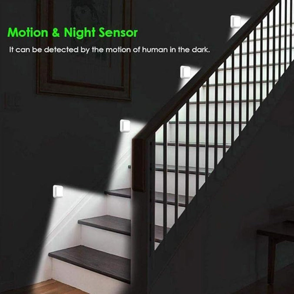 LED Night Light 4 Pack Motion Sensor Battery Powered Dusk to Dawn Smart Sensor Compact Nightlight Wall Mount Freestanding for Bedroom Bathroom Toilet Stairs Hallway Cool White