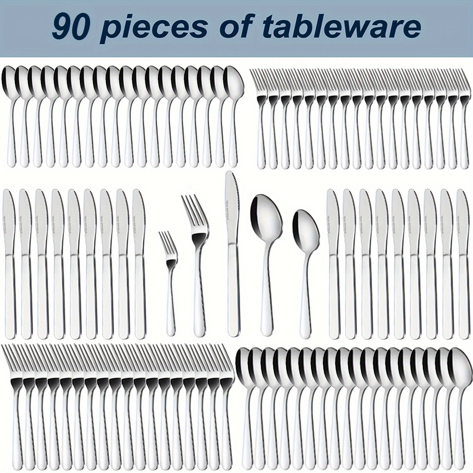 Stainless Steel Silverware Set 60 or 90 Piece with Gift Box ¨C Service for 12 or 18, Includes Steak Knives, Salad Forks & Dessert Spoons, Dishwasher Safe Cutlery for Home, Wedding & Outdoor