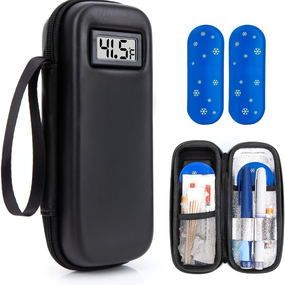 Insulin Travel Case with Temperature Monitor 2 TSA Approved Ice Packs Portable Diabetic Bag for Insulin Pens Syringes Medication Diabetes Essentials Blue Green Black