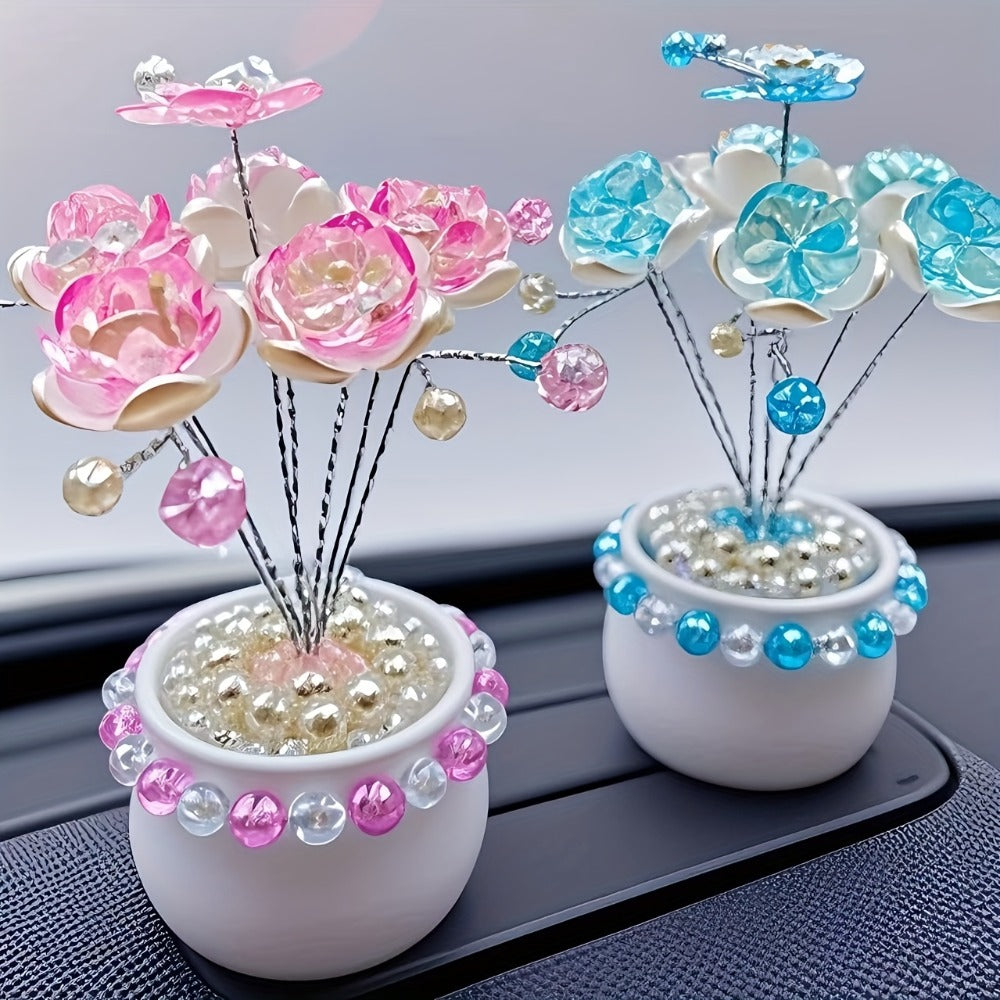 Crystal Flower Car Decoration Handmade DIY Simulation Crystal Flowers for Car Center Console Dashboard Home Decor Holiday Party Birthday Gift Mother's Day Valentine's Day