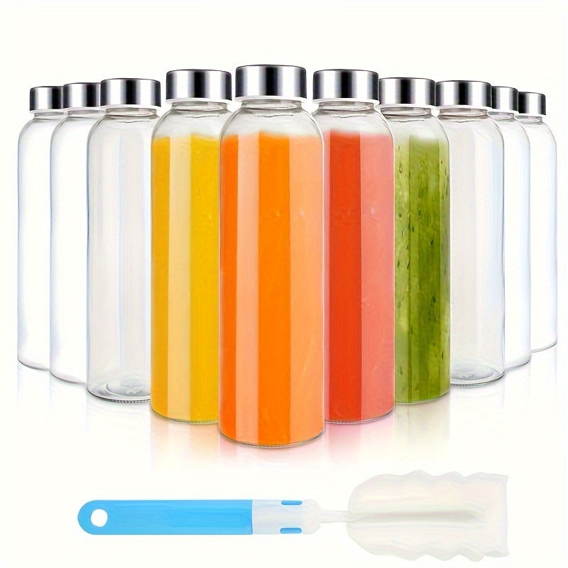 Glass Water Bottles with Lids 18oz Set of 10 Reusable Clear Glass Juice Bottles BPA Free Leak-Proof Stainless Steel Cap for Juicing Smoothie Beverage Storage