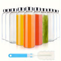 Glass Water Bottles with Lids 18oz Set of 10 Reusable Clear Glass Juice Bottles BPA Free Leak-Proof Stainless Steel Cap for Juicing Smoothie Beverage Storage
