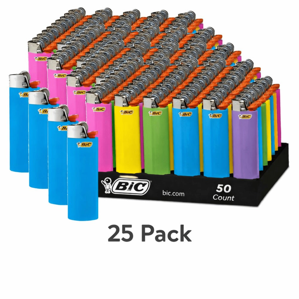 BIC Classic Pocket Lighters Bulk, Assorted Colors, Reliable Windproof Flame for Candles Fireplace Camping Grill, 4/6/8/10/20/25/50 Pack Value Set