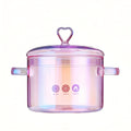 Pink Glass Cooking Pot with Heart-Shaped Lid 1500ml - Multifunctional Boiling Stewing Pot for Pasta Soup Congee Noodles Compatible with Electric Ceramic Stove (Pink)