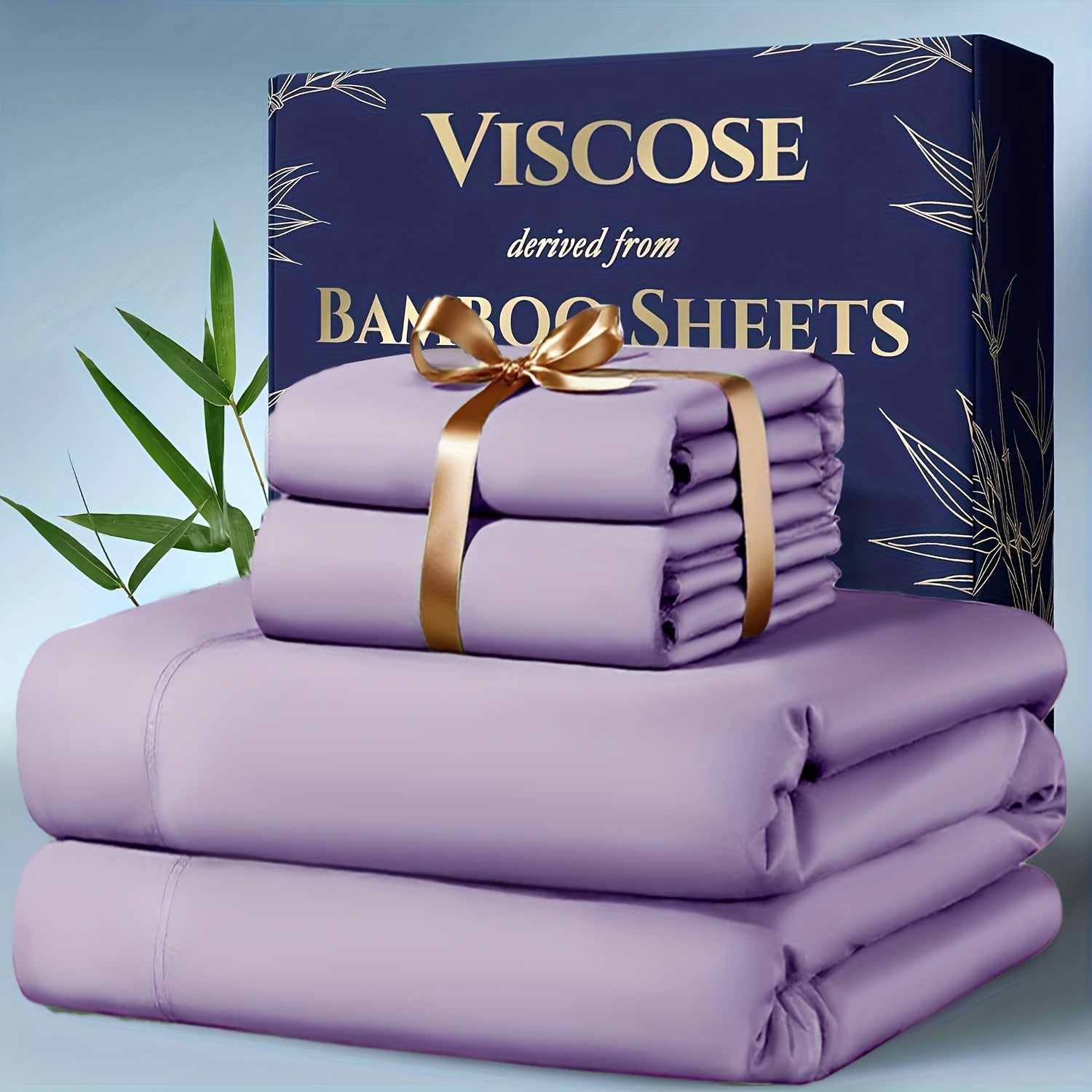 Bamboo Cooling Bedding Set 4pcs - Deep Pocket Fitted Sheet, Flat Sheet & Pillowcases for Hot Sleepers, Breathable Soft Viscose Sheets Twin Full Queen King