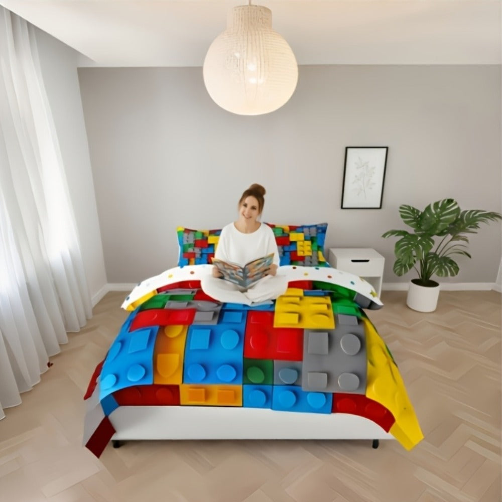 Building Blocks Duvet Cover Set 3D Rainbow Gradient Colorful Brick Bedding Set Kids Room Decor Microfiber Zipper Closure Twin Full Queen King No Comforter