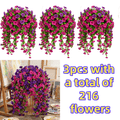 Artificial Rose Vine Hanging Garland 3pcs 216 Flowers - High-Density UV-Resistant Faux Rose Flower Vines with Realistic Roses & Foliage for Garden, Wedding, Porch, Terrace & Wall Decor, Multiple Colors