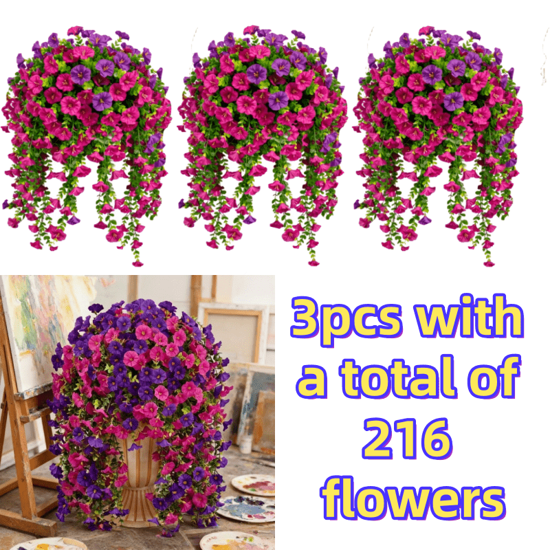 Artificial Rose Vine Hanging Garland 3pcs 216 Flowers - High-Density UV-Resistant Faux Rose Flower Vines with Realistic Roses & Foliage for Garden, Wedding, Porch, Terrace & Wall Decor, Multiple Colors