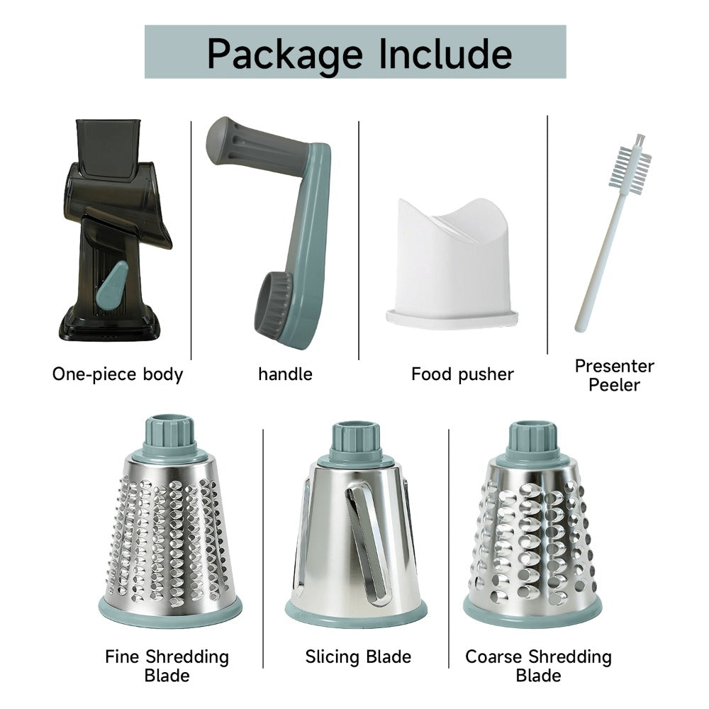 Rotary Vegetable Chopper Cheese Grater 5 Interchangeable Drum Blades Suction Base Ergonomic Handle for Cheese Vegetables Nuts Slicing Shredding