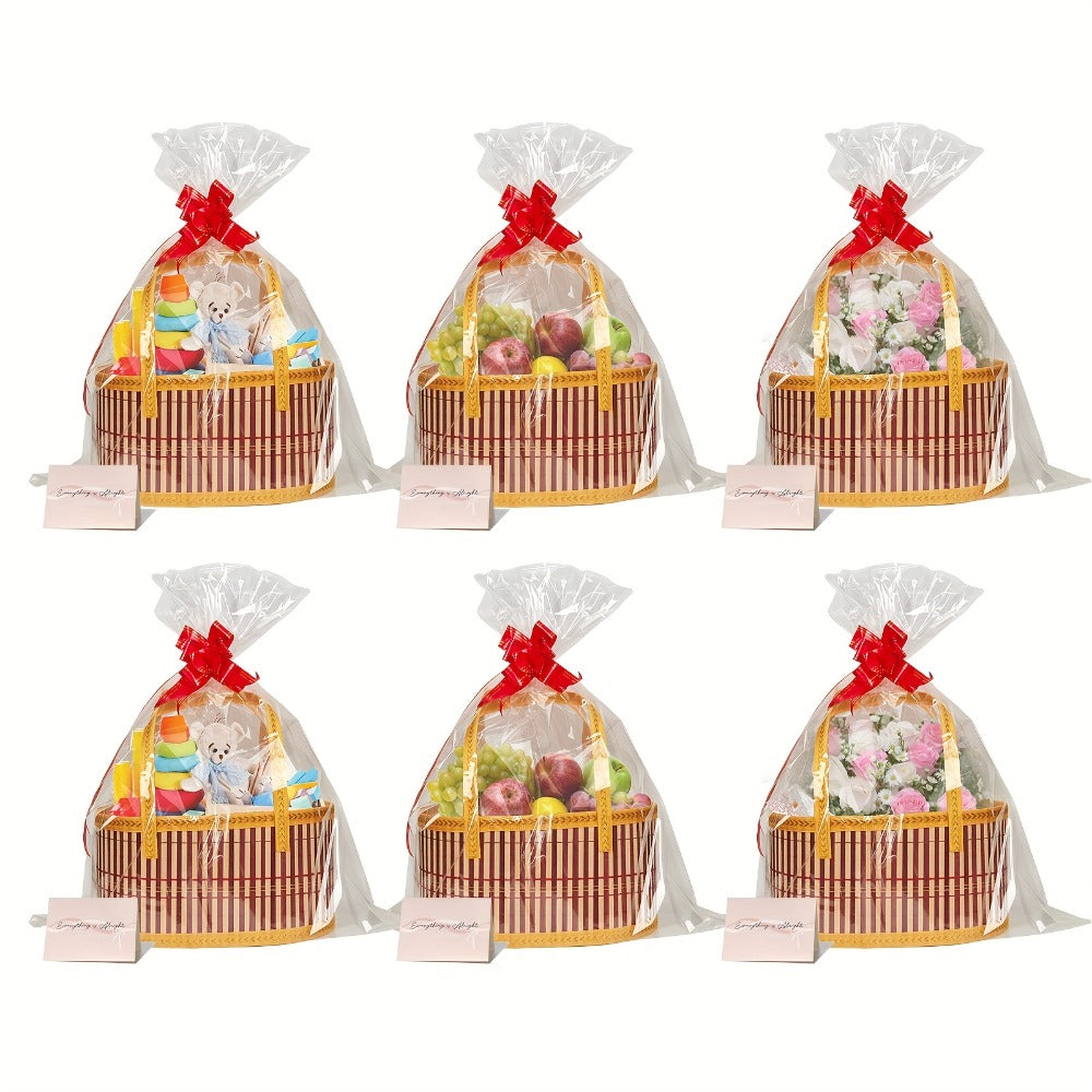 Bamboo Storage Baskets 6-Pack | Gift Wrap Organizer, Easter Egg Basket, Picnic Camping Basket, Craft Sewing Storage, Wedding Favor Box, Flower Girl Basket, Christmas Thanksgiving Holiday Basket Set