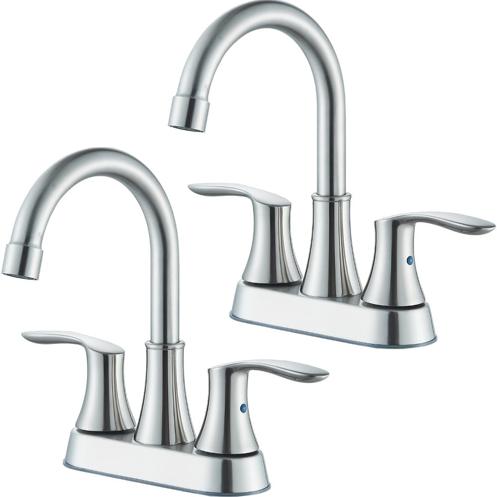 Centerset Bathroom Faucet 2 Handle 4 Inch - Lead-Free Dual Handle Vanity Sink Faucet with Pop-Up Drain & Supply Lines, Brushed Nickel, Matte Black, Oil Rubbed Bronze, Brushed Gold, 2-3 Hole RV Compatible