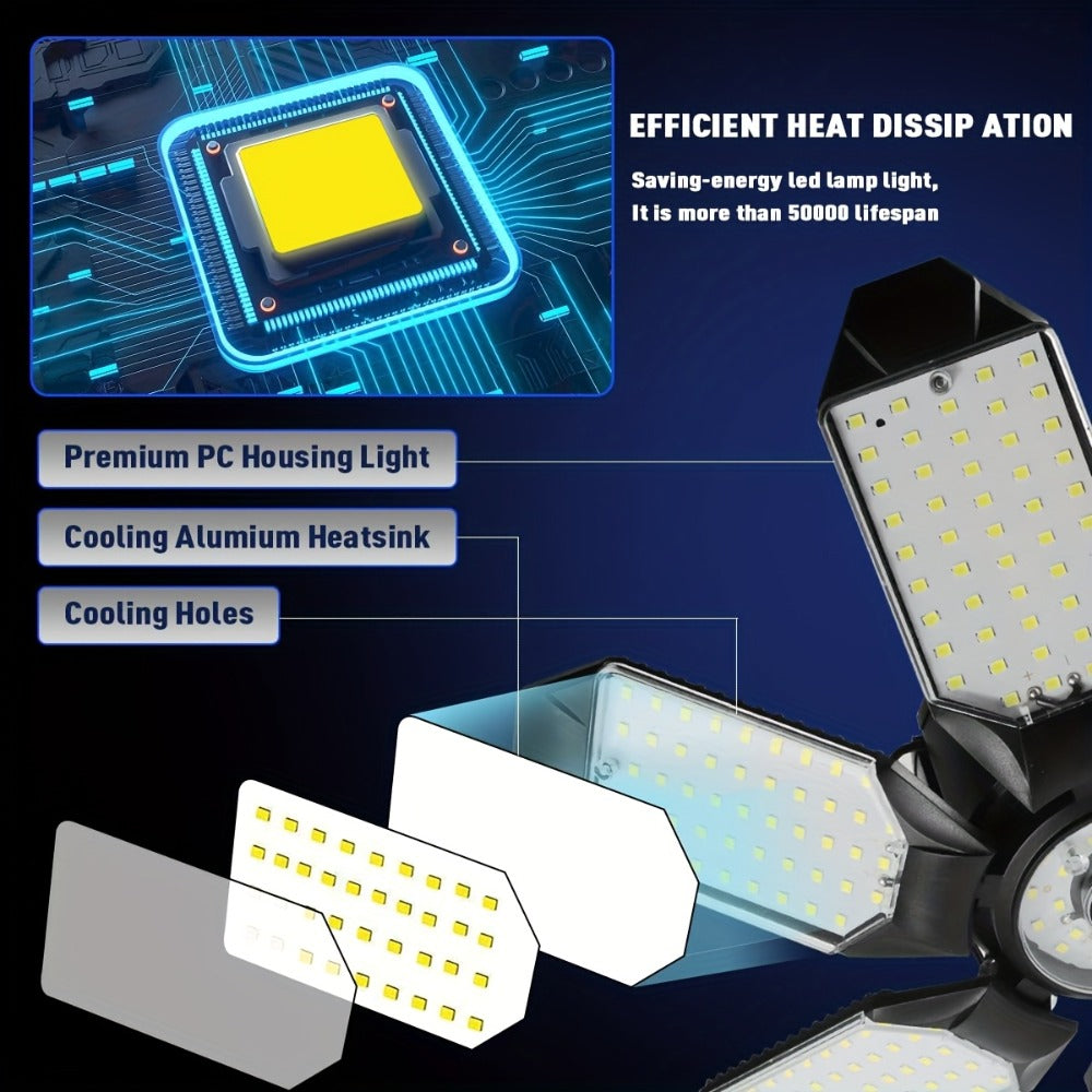 LED Garage Lights 25000LM Deformable ¨C 250W Equivalent E26/E27 Screw-In Ceiling Shop Light with 6+1 / 8+1 Adjustable Panels for Garage, Basement, Attic & Warehouse (1, 2 or 4-Pack)