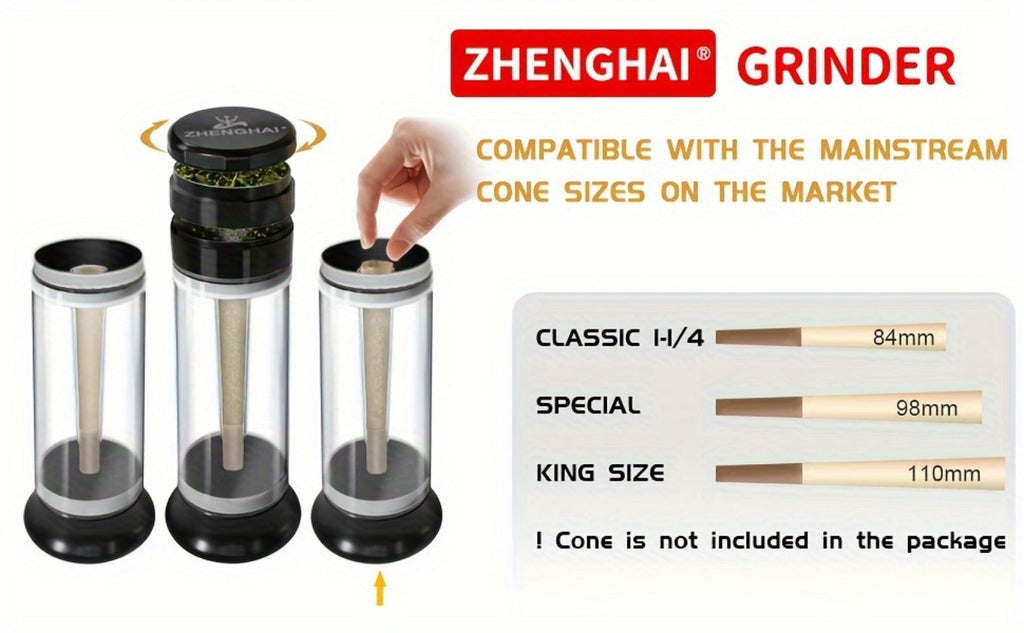 3-in-1 Zinc Alloy Spice Grinder Pre-Rolled Cone Loader 6-Hole Storage Rolling Machine Grinding Filling Storage All-in-One with Cleaning Brush Black Red Blue