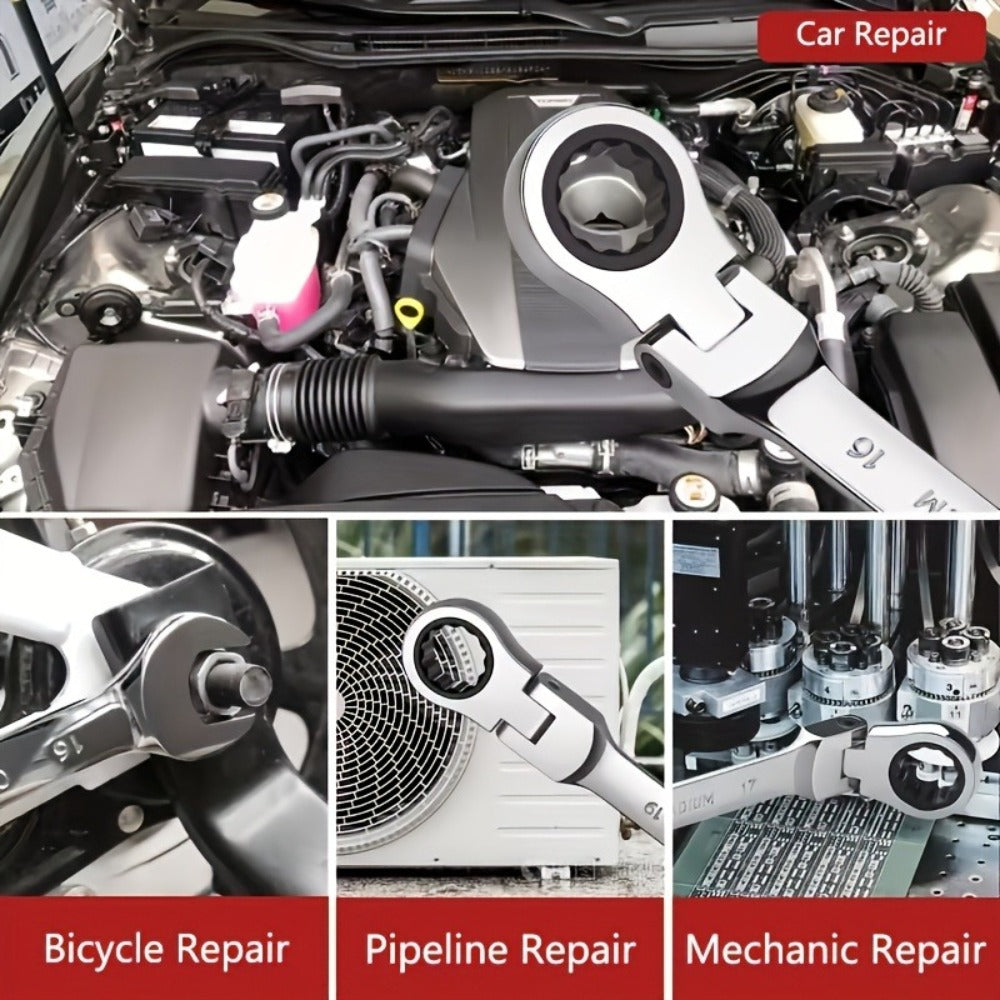 Flexible Head Ratchet Wrench Set 6-Piece ¨C 72-Tooth 180¡ã Dual-End CR-V Steel, Metric 6-10mm Double-Headed Wrenches for Auto, Motorcycle & Bike Repair, Compact Tool Kit