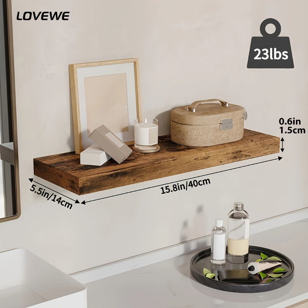 Floating Shelves for Wall 4pcs 15.8in ¨C Wall Mounted Shelf with Invisible Bracket for Bathroom, Living Room, Bedroom, Kitchen, Office Decor | Brown, White, Black
