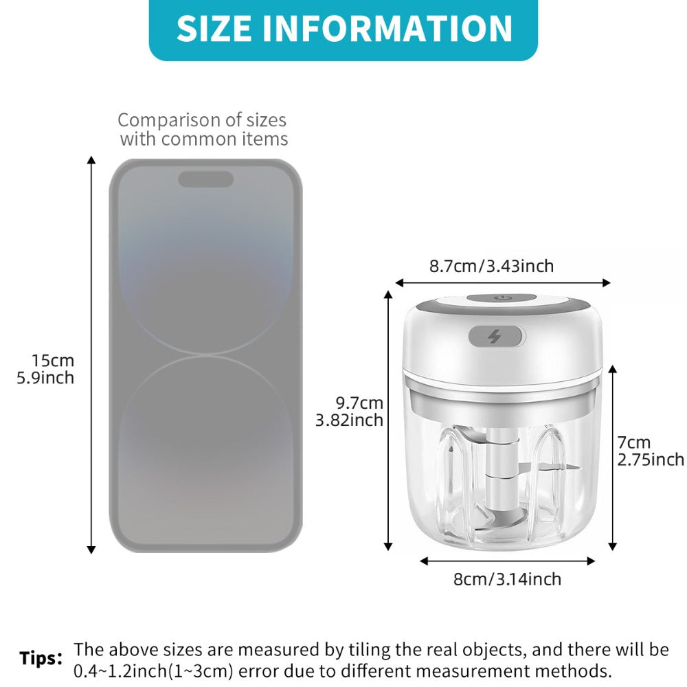 USB Electric Mini Food Chopper & Garlic Crusher, Portable 8.45oz Electric Vegetable Chopper with Meat Grinder Attachment, Rechargeable Kitchen Food Processor for Camping, Picnic & Home Use