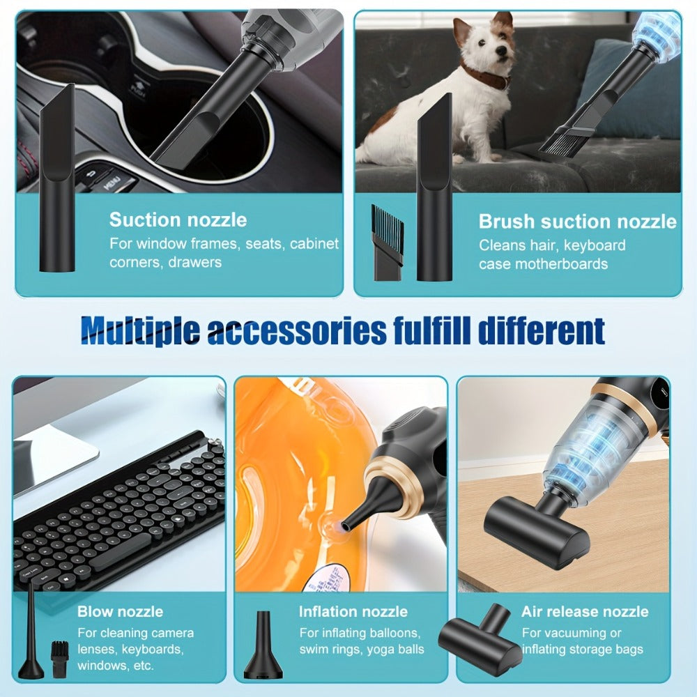 Cordless Handheld Vacuum Cleaner with LCD Display & Multi-Nozzles, 9000Pa Suction 50000RPM HEPA Filter, 2-in-1 Blow & Vacuum for Car Home Office Pet Hair Keyboard Sofa