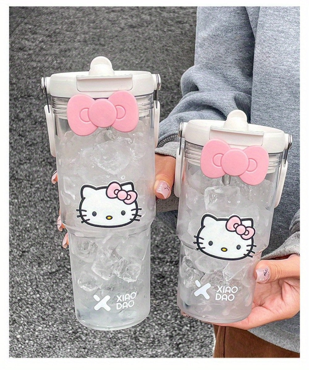 Hello Kitty Water Bottle with Straw 30 Oz ¨C Large Capacity Cartoon Tumbler for Women & Girls ¨C Portable Outdoor Sports Cup with Bow & Sticker ¨C Cute Kawaii Plastic Drinkware Gift