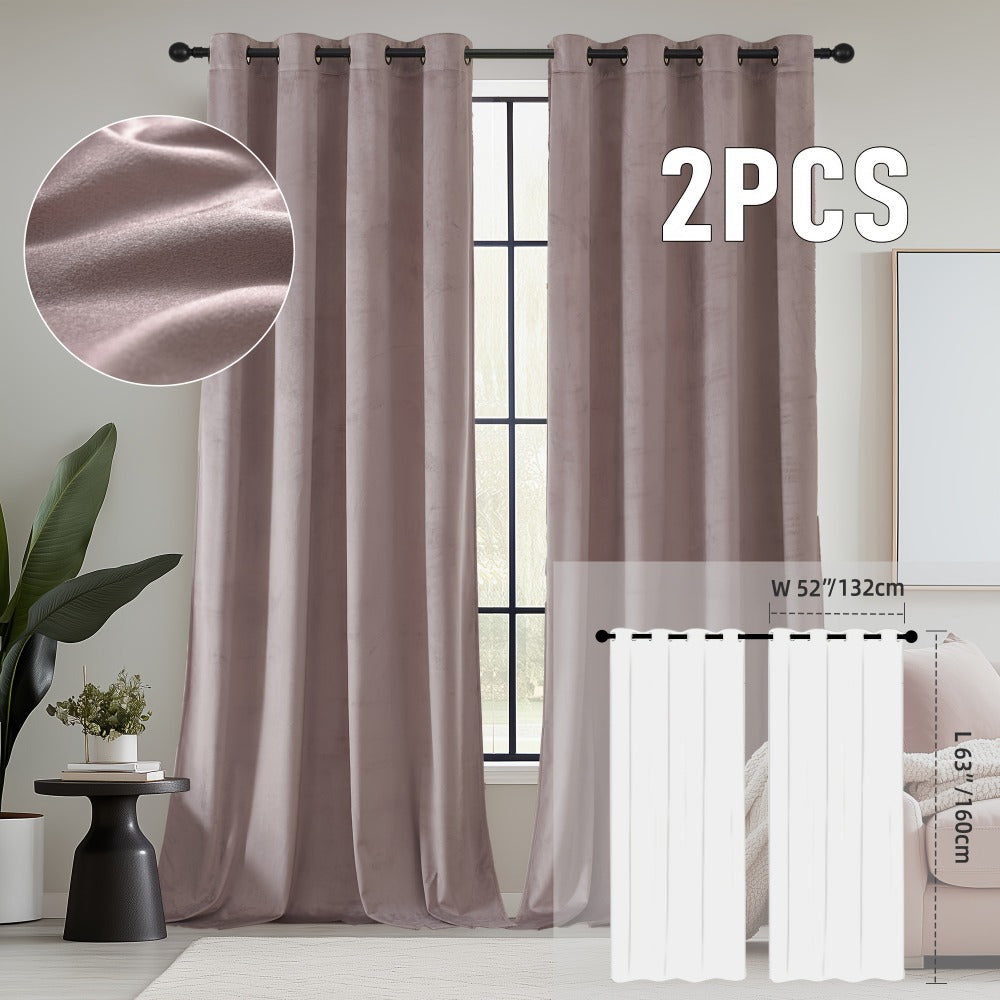 Velvet Room Darkening Curtains 2 Panels | Grommet Top Thermal Insulated Soundproof Blackout Curtains for Living Room Bedroom, Soft Solid Color Vintage Window Drapes