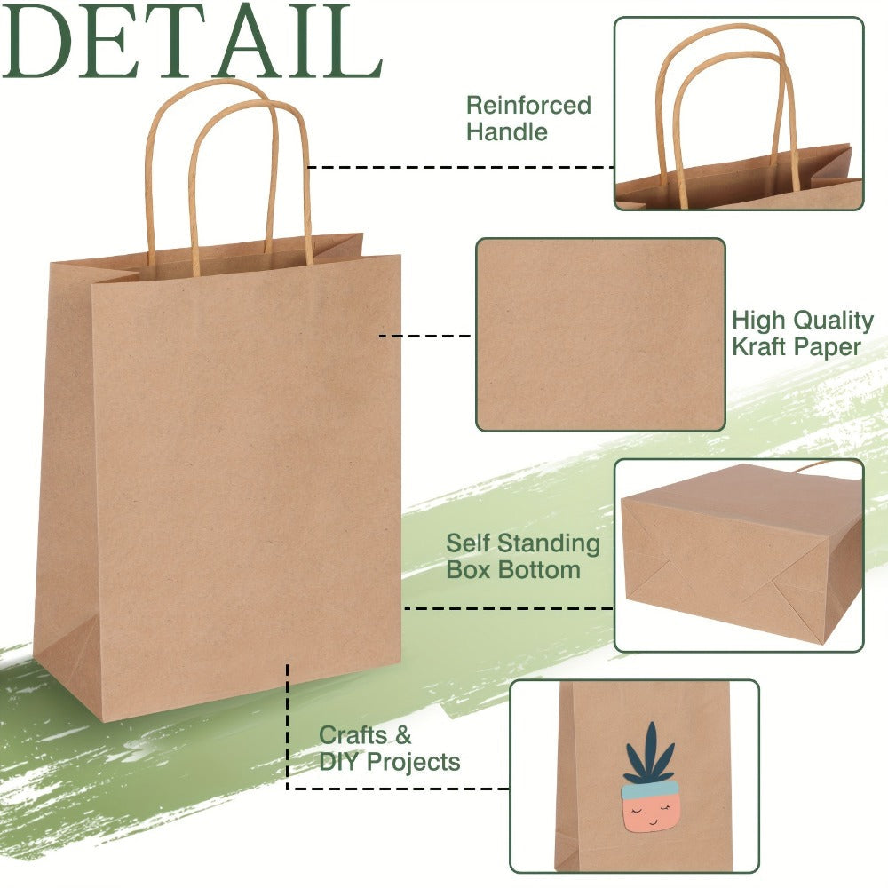 Brown Paper Bags with Handles 150pcs Mixed Size 110G Thickened Kraft Paper Gift Bags Bulk for Wedding Birthday Party Shopping Retail Business Goodie Bags Gift Wrapping Supplies
