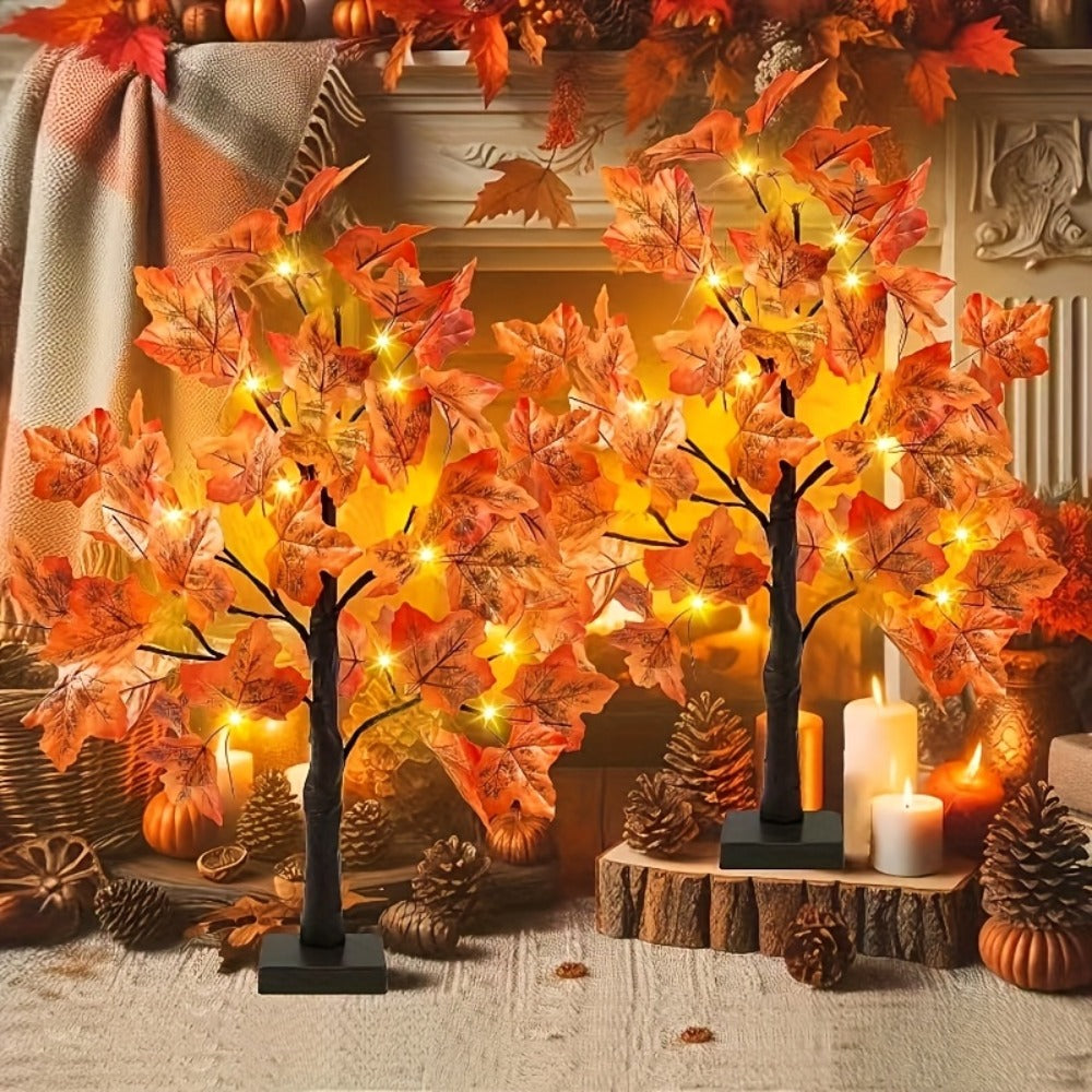 LED Maple Leaf Tree Table Lamp 2 Pack - 21 Inch Battery Powered Artificial Tree Light for Home Room Balcony Thanksgiving Christmas Fall Autumn Decor Indoor Festival Decoration