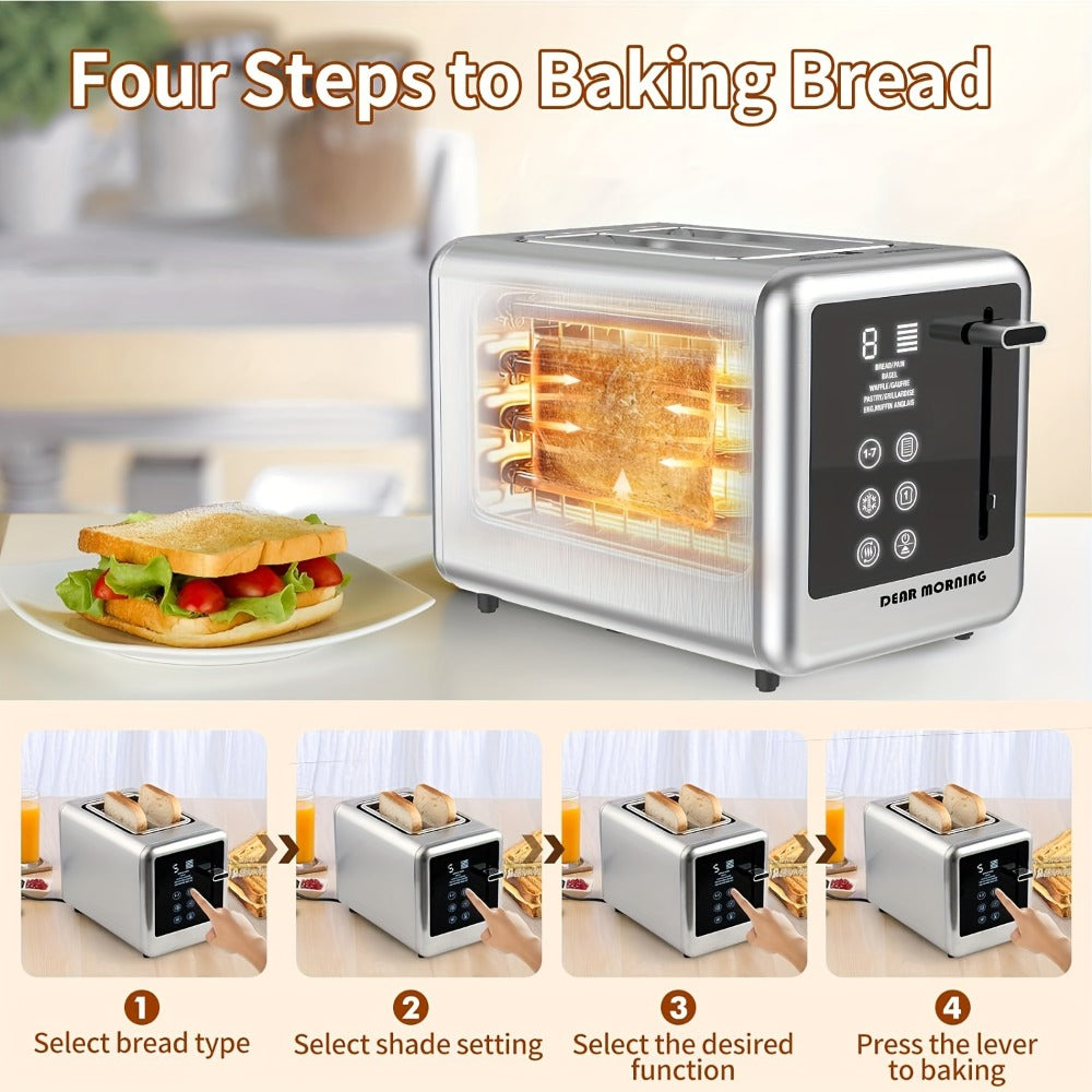 Stainless Steel Toaster 2-Slice Smart Touch Screen ¨C 5 Bread Selections, 7 Shade Settings, Bagel/Defrost/Cancel/Reheat, 1.5¡± Wide Slot, Removable Crumb Tray
