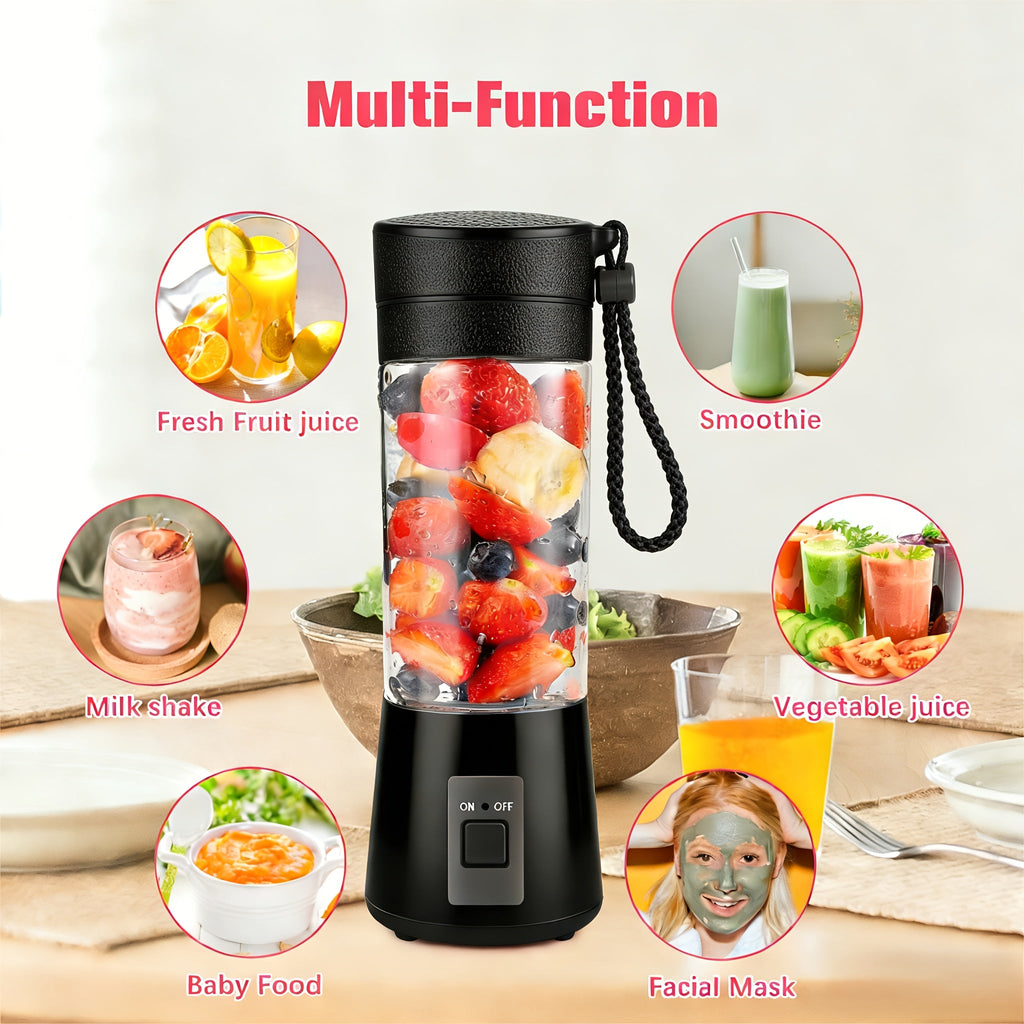 Mini Blender USB Rechargeable 380ml - 6-Blade 22000RPM High-Speed Portable Blender Cup, 304 Stainless Steel, Self-Cleaning, for Smoothies, Shakes & Protein Drinks, Home, Office & Travel, Pink Green Black