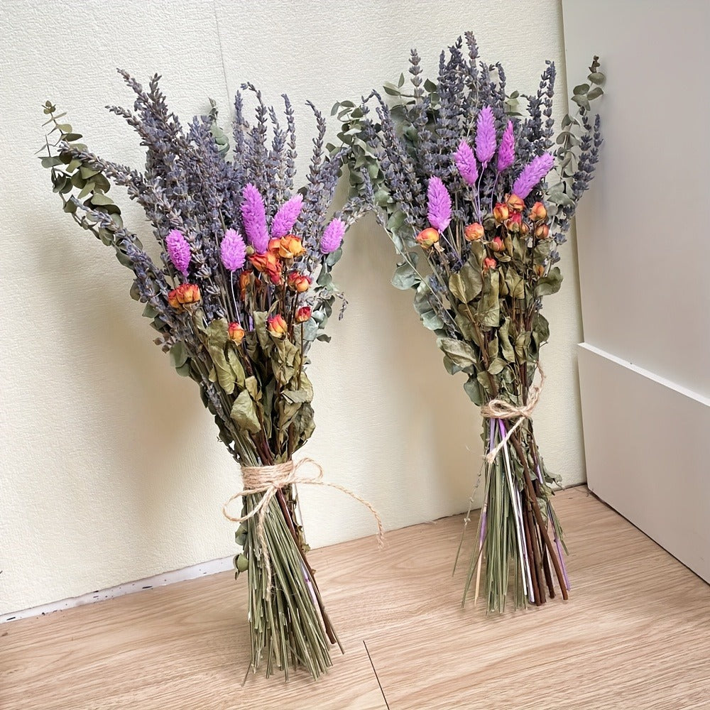 Dried Lavender Bouquet 65 Stems with Eucalyptus Dried Rose Bunny Tails Lilac Pink Purple Flowers for Vase, Fragrant Wedding Decoration Home Decor Spring Gift for Her