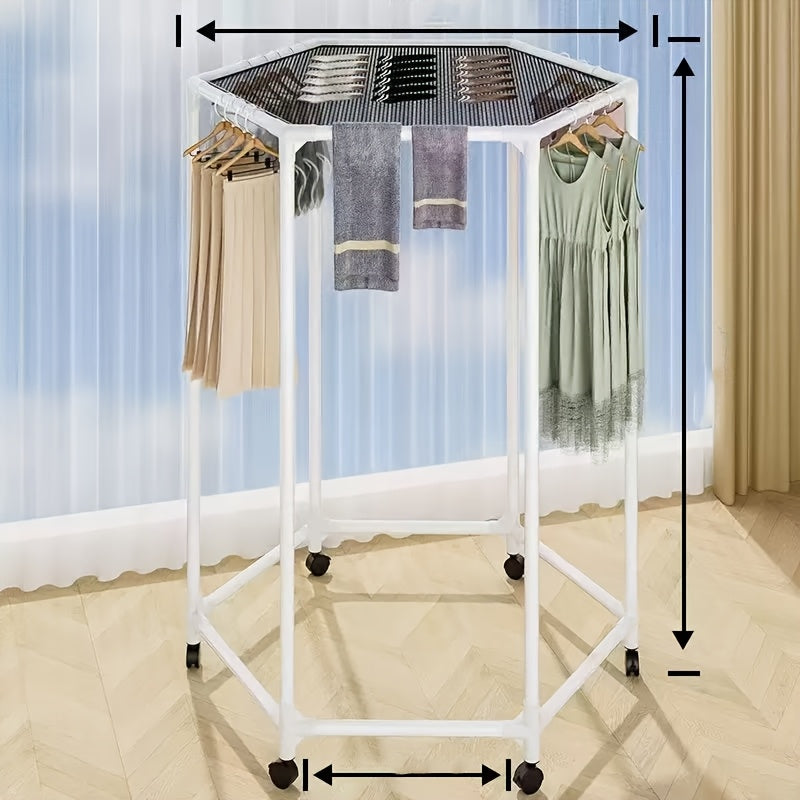 Rotating Clothes Rack Freestanding Vertical Clothing Hanging Rack Space Saving Laundry Rack with Mesh Bag Black White Rotatable Garment Rack for Small Apartment Bedroom Closet