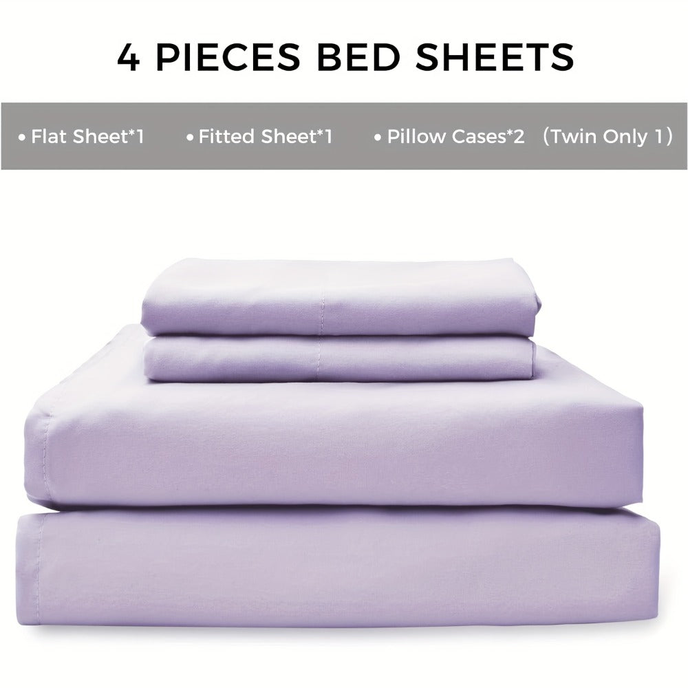 Microfiber Bed Sheet Set 4-Piece Deep Pocket Fitted Sheet Flat Sheet Pillowcases Twin Full Queen King All Colors Soft Breathable Fade Resistant Easy Care