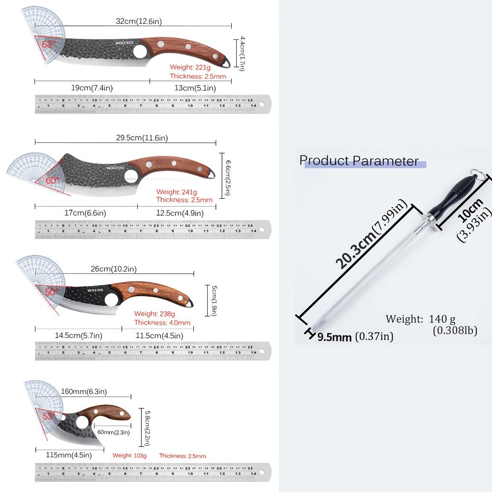 Chef Knife Set 8 PCS Professional Kitchen Knives - Stainless Steel Forged Blade, Boning Knife, Butcher Knife & Kitchen Scissors, Ultra-Sharp Full Tang Design