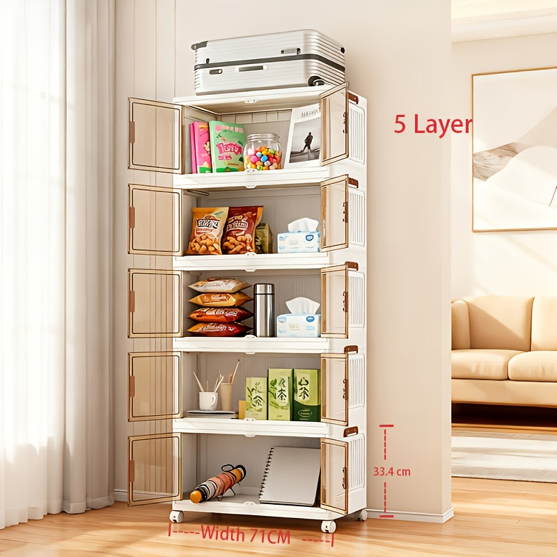 Foldable Storage Cabinet with Door ¨C Multi-Layer Stackable Storage Box for Shoes, Clothes & Books | Large Closet Organizer for Bedroom, Bathroom, Kitchen, Office & Wardrobe