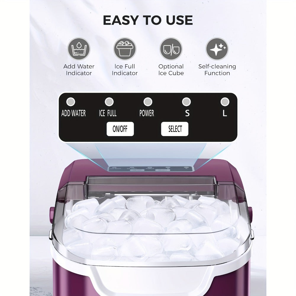 Portable Ice Maker Machine 26 Lbs/Day - Countertop Ice Maker Makes 8 Ice Cubes in 6 Minutes, 2 Ice Sizes, Self-Cleaning with Basket & Scoop for Home Kitchen Party Camping Bar RV, 4 Colors Available