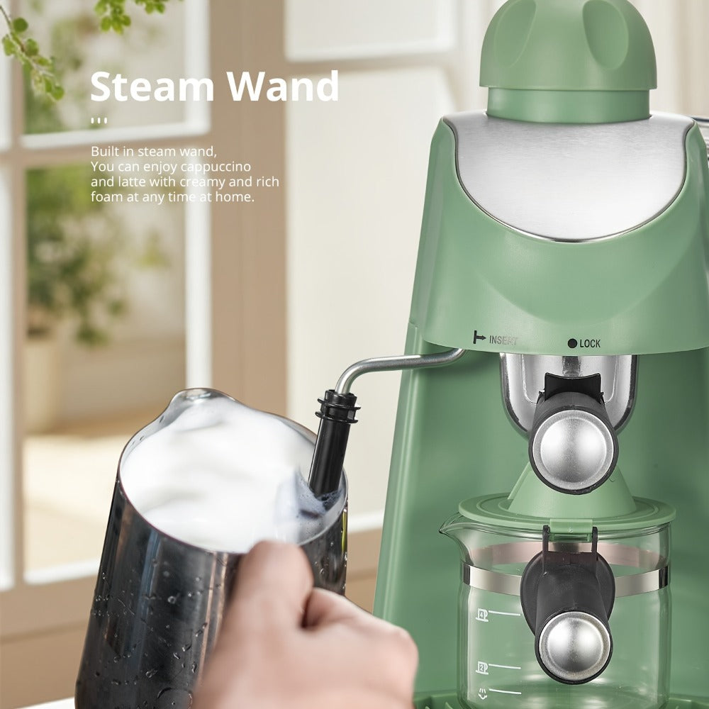 Espresso Machine 3.5Bar with Milk Frother Steam Wand Makes 4 Cups Cappuccino Latte Espresso Maker Compact Easy Clean Removable Portafilter Drip Tray Black Green