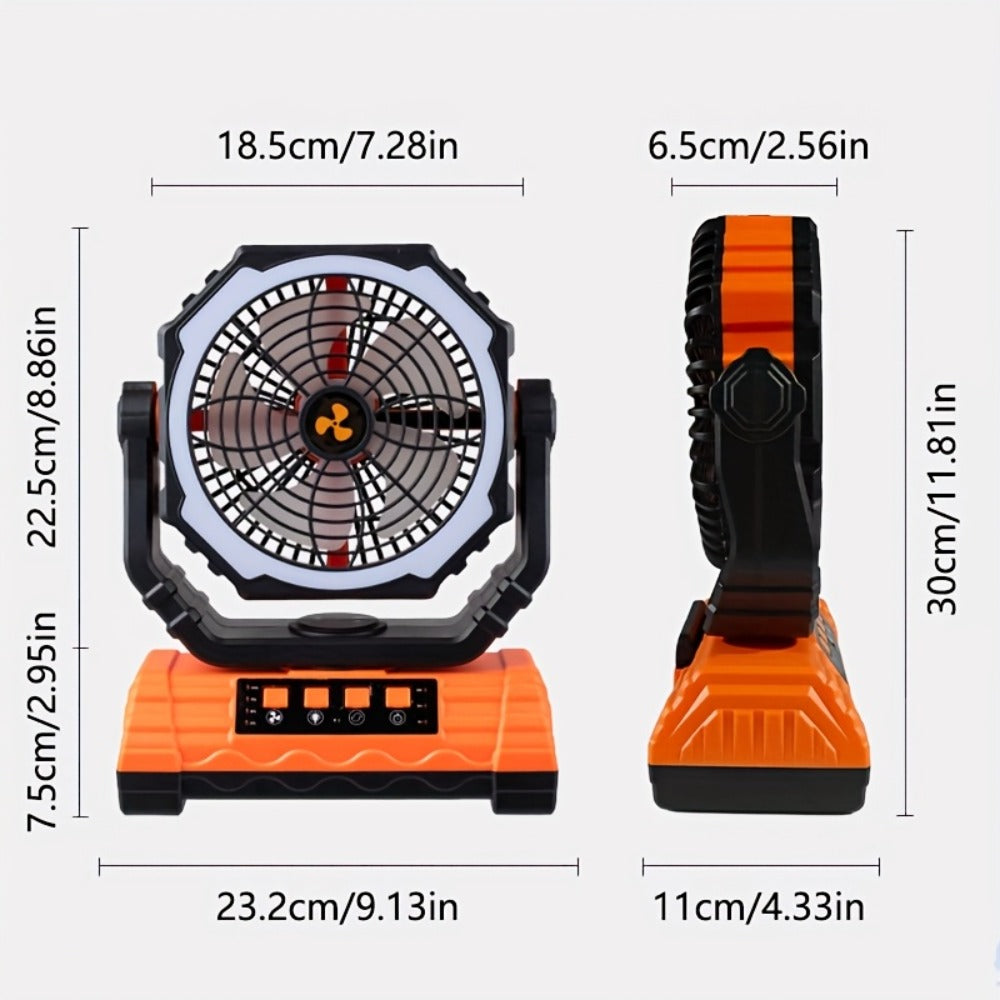 Camping Fan 20000mAh Battery Powered with 4 LED Lantern - Dual Motor 4-Speed Portable Outdoor Fan with Hook & Remote Control | Desktop Fan for Tent, Power Outage & Construction Site