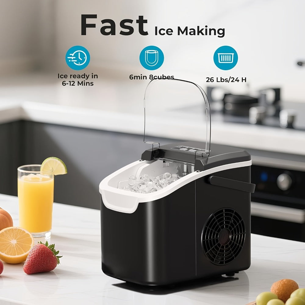 Pebble Ice Maker Countertop ¨C 26 Lbs/24H, 2 Ice Cube Sizes, Sonic Bullet Ice Machine, Auto-Cleaning, Stainless Steel, Ice Scoop & Basket, Optional Descaler Kit for Home, Kitchen, Camping & RV