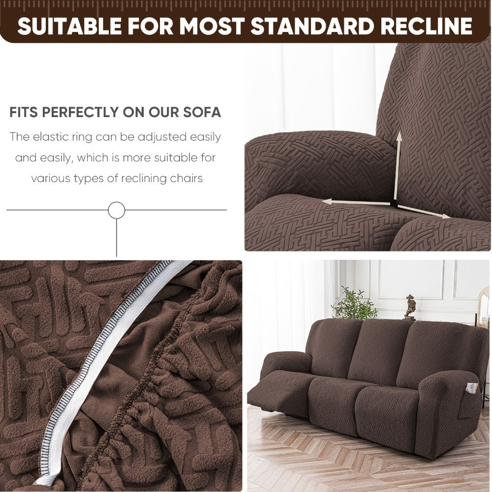 Recliner Sofa Slipcover Set 8pcs 3-Seat Jacquard Furniture Protector with Pocket Flexible Soft Slide Sleeve Cover for Sofa Couch Office Living Room Home Decor Multiple Colors
