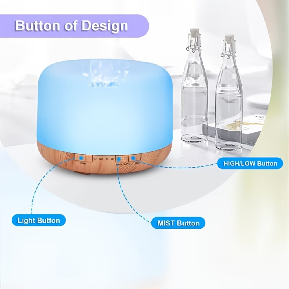 Essential Oil Diffuser 500ml 7-Color Ambient Light Timer Auto Shut-Off USB Ultrasonic Aroma Diffuser for Large Room Home Office Bedroom Wood Grain Humidifier