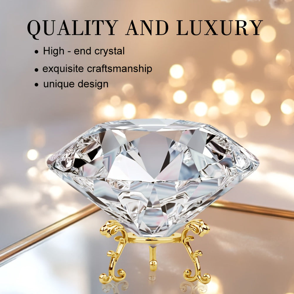 Crystal Sun Catcher with Gold Stand - Quadrilateral Decorative Crystal Stone Paperweight Rainbow Light Prism for Living Room Bedroom Home Decor Holiday Gift Christmas Valentine's Day