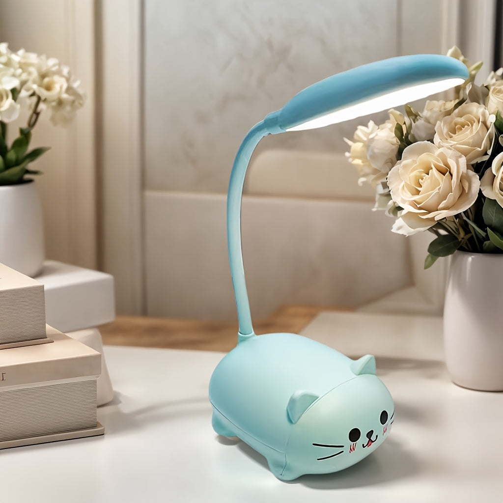 Cute Animal LED Night Light ¨C Mini Cartoon Table Lamp, Foldable USB Rechargeable, Portable Desk Reading Light for Bedroom Kids Room, Blue Bunny Cat Styles, Kawaii Room Decor Lamp