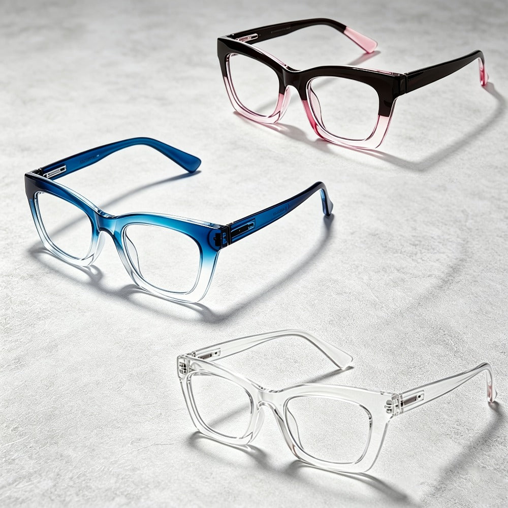 Blue Light Blocking Reading Glasses 3 Pack - Anti Blue Light Computer Readers for Women and Men, Square Spring Hinge Frames with Eyeglass Cloths and Bags, Multiple Magnifications