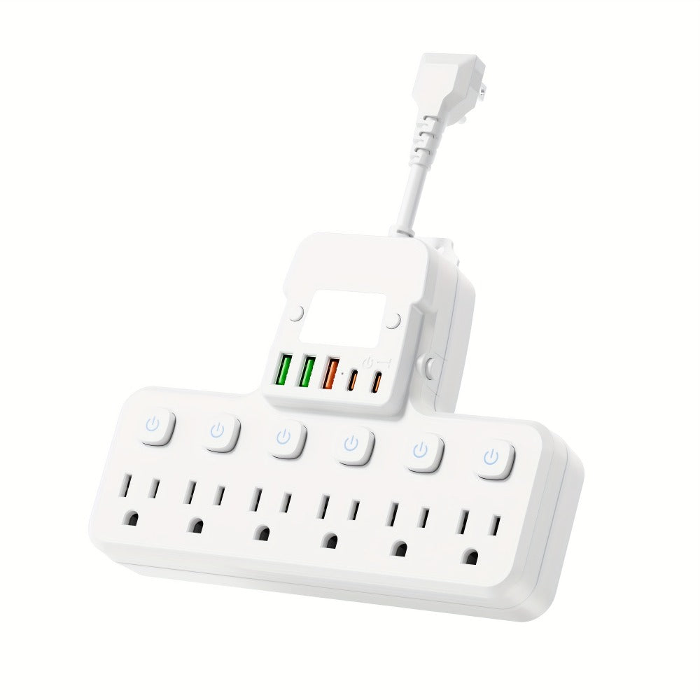 Desktop Power Strip 11-in-1 with 6 AC Outlets 3 USB-A 2 USB-C Ports 6 Individual Switches Multifunctional Charging Station for School Studio Workshop Home Office Desk