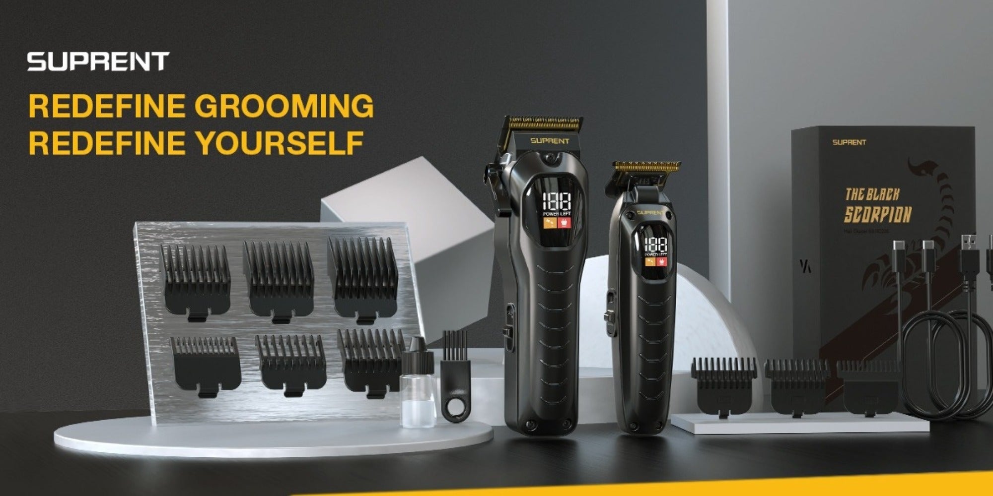 Hair Clippers & Beard Trimmer Set for Men - SUPRENT Professional Cordless Grooming Kit with T-Blade Trimmer, 6000RPM Quiet Motor, LED Display, 6 Guide Combs, Type-C Charging, Home & Barber Use
