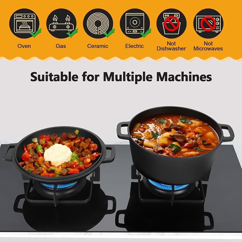 Cast Iron Dutch Oven Set 5.1QT & 7QT with Skillet Lid ¨C Pre-Seasoned 2-in-1 Cookware for Stovetop, Induction, Oven, Campfire & BBQ, Sourdough Bread Baking, Frying, Camping