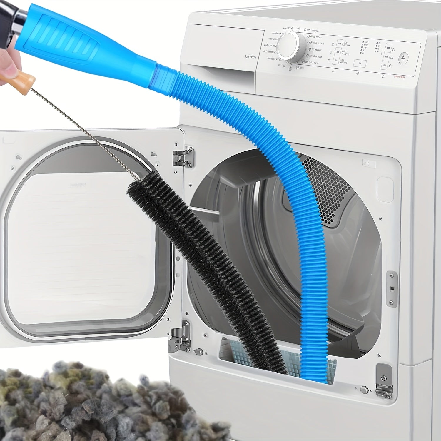 Dryer Vent Cleaner Kit 2pcs Flexible Lint Brush Vacuum Hose Attachment Power Lint Remover for Dryer Vent Refrigerator Coil Cleaning Home Appliance Maintenance
