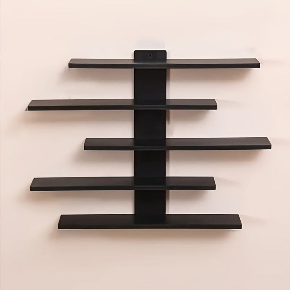 5-Tier Wall Mounted Floating Display Shelf Adjustable Fiberboard | Modern Decorative Storage Rack for Action Figures Building Blocks Collectibles Dolls Statues Home Office Shelving Unit Black White