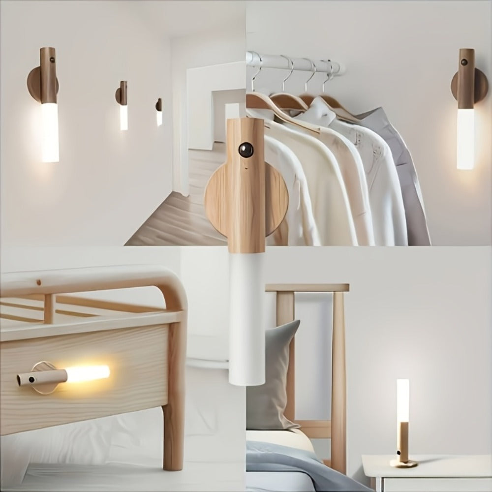 Motion Night Light Rechargeable LED ¨C IPX4 Waterproof Wood Grain & Walnut Under Cabinet Step Lamp for Staircase, Hallway, Wardrobe, Closet & Indoor Walls (2 or 4 Pack)