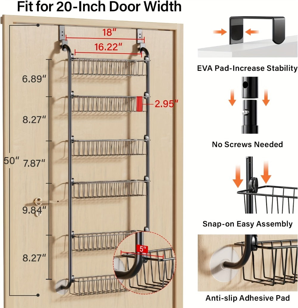 Over-the-Door Metal Organizer Rack 6 & 8 Tier ¨C Pantry Storage, Spice Rack, Kitchen Cabinet Organizer, Holds Up to 80 Lbs