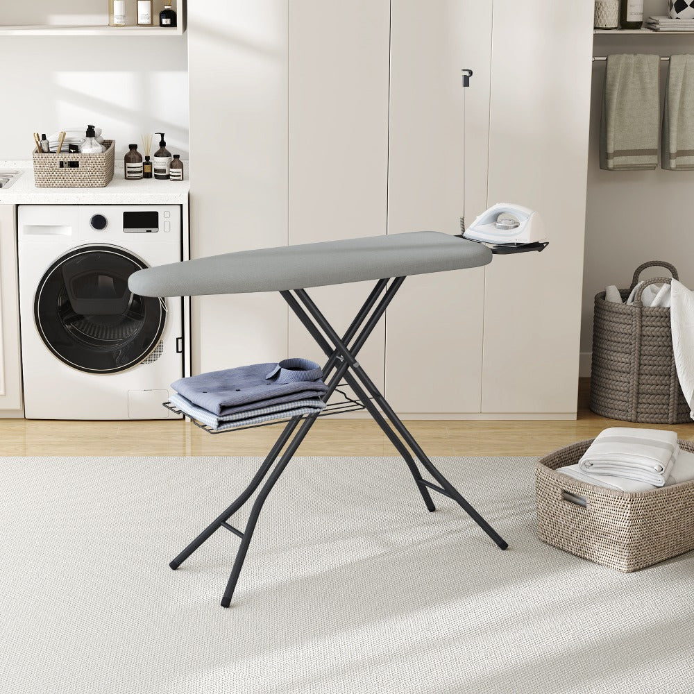 Ironing Board Full Size Foldable Height Adjustable with Clothes Rack Cord Holder 4-Layer Pad Heavy Duty Steel Legs for Laundry Room Living Room Dorm
